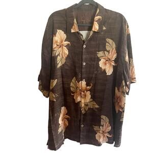 Tommy Bahama 100% silk Brown Tropical Design Aloha Hawaiian Shirt XXL